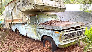 SWAMP Dragon Rescue FIRST SIGHT Abandoned 74 F250 V8 FORD Forgotten Vintage Camper Restoration CT [upl. by Ahsimak]