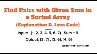 Find Pairs in Array with Given Sum  Programming Tutorials [upl. by Sandeep]