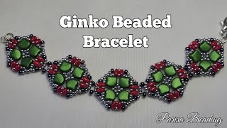 DIY Beaded Ginko and Superduo Bracelet Tutorial 🌹 [upl. by Neelram68]