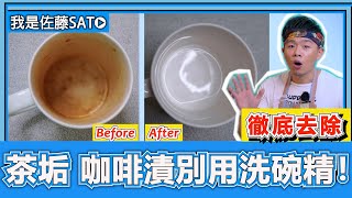 杯子有茶垢、咖啡漬『別用洗碗精來洗』！教你一招徹底去除變黃的方法！泡茶的茶壺，也可以這樣清洗喔！ [upl. by Ayocal432]