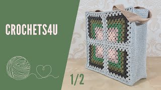 Leren haken Gehaakte Tas met Mitred Granny Square  Tutorial deel 12 [upl. by Eibrab]