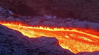 How fast does lava move Fast lava flow down the slope at Fagradalsfjall Iceland 2021 [upl. by Luane7]