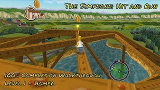 The Simpsons Hit and Run  Level 1 Homer  100 Completion Walkthrough [upl. by Hplar]