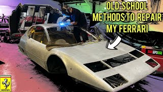 Barn Find Ferrari Boxer Repaired Using Old School Methods  How to Lead Bodywork [upl. by Vedi]