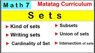 Math 7 illustrations and examples of Sets kind of sets writing sets cardinality of set subset [upl. by Terrill]