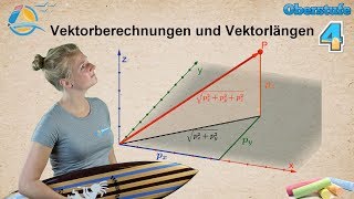 Vektorberechnungen und Vektorlängen  Vektorrechnung Gymnasium StrandMathe  Übung 4 [upl. by Gibbons429]