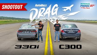 Drag Race BMW 330i vs MercedesBenz C300 on KLIA Runway  AutoBuzz [upl. by Cestar]