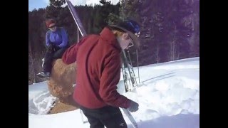 Applying glide wax to cross country waxless skis At Harvey Carters cabin site [upl. by Enawtna394]