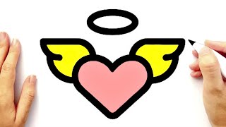 How to draw a heart with wings  pink heart and yellow wings  beautiful drawing [upl. by Oettam]