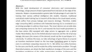 Incentive Mechanism Design of Federated Learning for Recommendation Systems in MEC [upl. by Allyce]