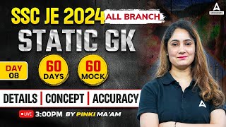 SSC JE 2024 Crash Course  SSC JE Static GK Classes  SSC JE Static GK Mock Test  By Pinki Mam 8 [upl. by Enialedam438]