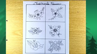 How to draw Neo traditional flowers  Traditional flower Tattoo [upl. by Acir]