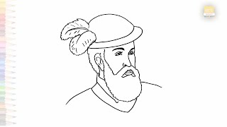 Francisco Pizarro drawing easy  Outline art  How to draw Francisco Pizarro step by step artjanag [upl. by Surovy]