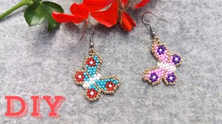 🦋Kolorowe Kolczyki Motylki z Koralików  DIY Tutorial  Colorful Butterfly Bead Earrings [upl. by Intruoc567]