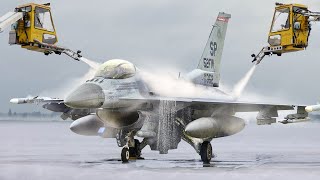 US Air Force Deicing Frozen Fighter Jet After Scary Snow Storm [upl. by Naejamron447]