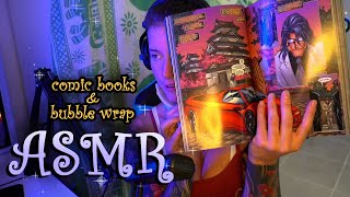 ASMR  bubble wrap amp comic books whispering paper amp plastic sounds mic scratching [upl. by Nirrep]