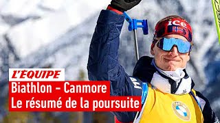 Biathlon  Un Johannes Boe intraitable soffre la poursuite de Canmore podium pour Eric Perrot [upl. by Sagerman]