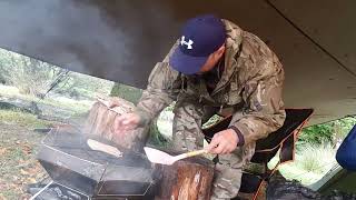 Cooking burgers and sausages on the Odoland Collapsible Grill Camping Fire Pit Sep 2022 [upl. by Shermie]