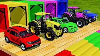 TRANSPORTING FIVE COLOR DODGE LAMBORGHINI VOLKSWAGEN CHARGER MINI RIGITRAC Farming Simulator 22 [upl. by Ostler]