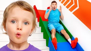 Vania Mania Kids Play on Stair Slide for Children [upl. by Aikemit]