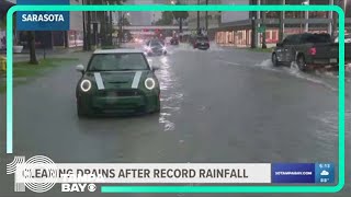 Sarasota clearing drains following record rainfall [upl. by Mulford]