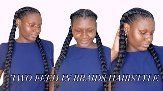 HOW TO Quick amp Easy Two Feed In Braids On Yourself  Beginner Friendly [upl. by Rhetta]