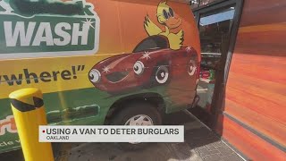 Oakland business owner parks van in front of store to deter burglaries [upl. by Ynattib]