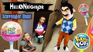 Hello Neighbor in Real Life Pikmi Pops Scavenger Hunt Game in Huge Box Fort Maze [upl. by Eemak89]