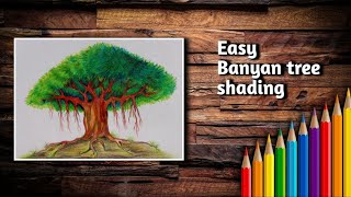 How to draw banyan tree step by step  easy banyan tree drawing  national tree of India drawing [upl. by Notxed]