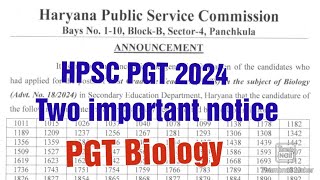 HPSC PGT 2024 Two Important noticeHPSC PGT biologyHPSC updateHPSC PGT [upl. by Elizabeth9]