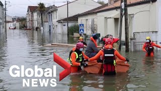 Heavy floods hit southwest France forcing hundreds to evacuate [upl. by Yknarf863]