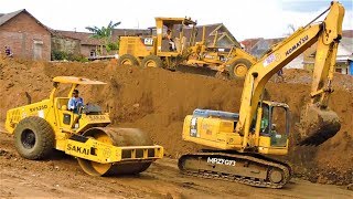 Excavator Dump Trucks Motor Grader Compactor Busy Working On Toll Road Construction [upl. by Riancho759]