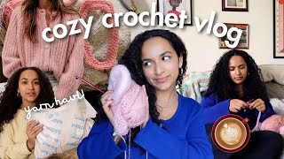 cozy vlog how much can I crochet in a day sezane cardigan amp christmas yarn haul crochet with me 💓 [upl. by Yelkao]