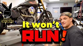 Twin Cam softail stunt bike build getting it to run 08 night train wheelies [upl. by Puttergill782]