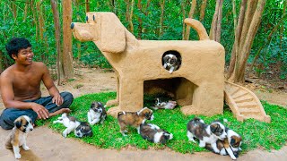 Build Mud Dog House For Rescued Puppies And Craft House [upl. by Aihsatsan]