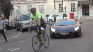 Stupid Cyclist Blocks LOUD Lambo Aventador TWICE [upl. by Skippy]