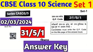 CBSE Class 10 Science Answer Key Set 1 3151 [upl. by O'Hara313]