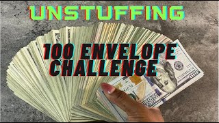 UNSTUFFING My 100 Envelope Challenge My FRIST Completed Savings Challenge savingschallenges [upl. by Yeoz]