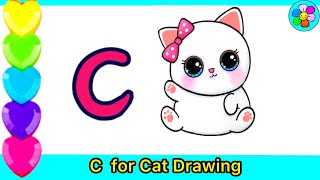 How to draw a cute Catletter CPainting for kidsHow to Easy draw using Alphabet for kids [upl. by Mulcahy]