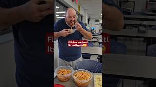 American trying FILIPINO spaghetti for the first time [upl. by Etnuahs]