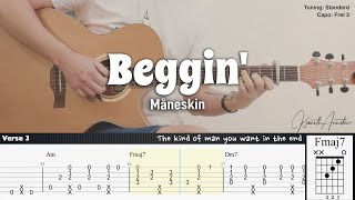 Beggin  Måneskin  Fingerstyle Guitar  TAB  Chords  Lyrics [upl. by Aliel]