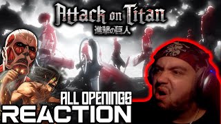 WHAT IS THAT FIRST TIME Reacting to Attack on Titan ALL OPENINGS [upl. by Kellen939]