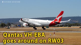 Qantas Airways VHEBA goes around on RW03 at Perth Airport [upl. by Kahcztiy]