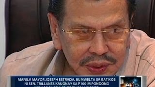 Erap bumwelta sa batikos ni Trillanes kaugnay sa P100M pondong inilaan ni Jinggoy sa Maynila [upl. by Yeldah]