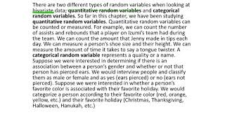 Categorical Random Variables and Quantitative Random Variables The Basics and some Examples [upl. by Lejna]