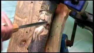 How to carve a wood spirit walking stick with hand tools 5 [upl. by Sonitnatsnoc]