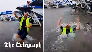 Torrential rain floods Majorca airport [upl. by Rasla]