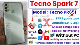 Tecno PR651 FRP Bypass  Tecno Spark 7 FRP Bypass  Tecno PR651 FRP Bypass Without PC Latest Updated [upl. by Areval]