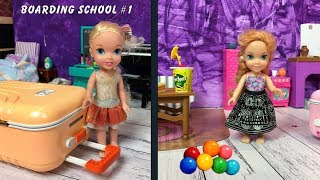 Anna and Elsa Toddlers go to Boarding School Barbie Toys amp Dolls Story  Unpacking  Back To School [upl. by Adanar939]