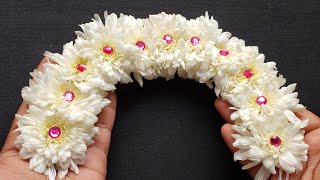 Easy flower mala for Godhow to make sevanthisamanthiChrysanthemum flower garlandflower veniDIY [upl. by Dwan]